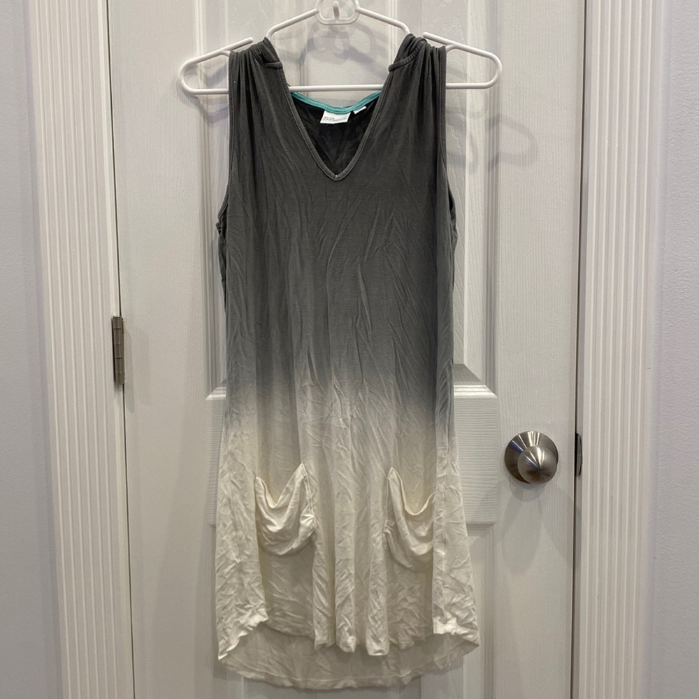 Gray & White Fade Hooded Sleeveless Swimsuit Coverup- BLUE CARIBBEAN